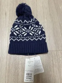 新品タグ付き BEBE べべ 雪柄 ニット帽 ネイビー Mサイズ 52-56