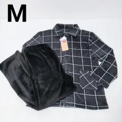 新品　メンズ　フランネル　パジャマ【M】濃灰　前開き　ふわふわ　あったか