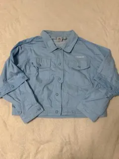 adidas 水色 クロップドジャケット ボタン取り外し テック系