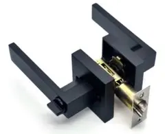 BDGAFA 鍵付きドアノブ レバーハンドル 角型 ブラック 室内用