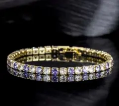 glitterチェーンブレスレット　アメジスト&czダイヤ　2way