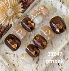 1ネイルチップ　 マグネットネイル 　細フレンチネイル　冬ネイル　ハート　リボン