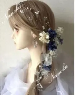 銀箔付き♪ブルー系髪飾り♪ドライフラワー♪成人式♪卒業式♪チュール♪ヘッドドレス