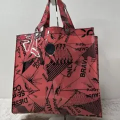 DIESEL ディーゼル 総柄 PVCビニール ラージトートバッグ ピンク 黒