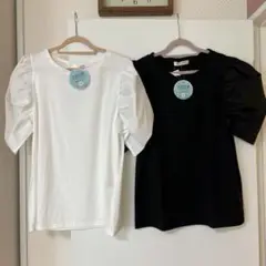 新品M★バルーンボリューム袖　半袖Tシャツ★白黒2枚セット★消臭効果
