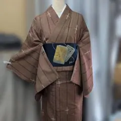 2ー51 小紋 着物 ブラウン系 名古屋帯とセットです