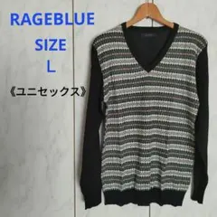 【美品】レイジブルー Vネックセーター　ブラック　Ｌ　幾何学模様　ユニセックス