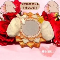 推し活　缶バッジケース　【オレンジ】　ロゼット　うさ耳　安全ピン付き　メンカラ