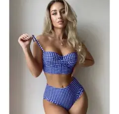 新品♡import♡ギンガムBlueチェック美ラインビキニオシャレスタイル◎見え