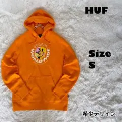 レアデザイン✨HUF ハフ　プルオーバーパーカー　ビッグロゴ　イエロー S
