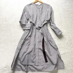 極美品✨エブール 長袖 コットン ベルト ロングワンピース ストライプ 36