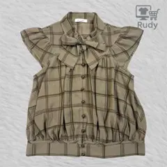 Ray BEAMS ブラウス F チェック柄 フリル グレー シースルー