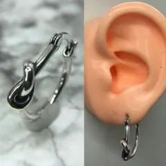 【新品】フープ ピアス 16g 有刺鉄線 結び目 シルバー 韓国 片耳