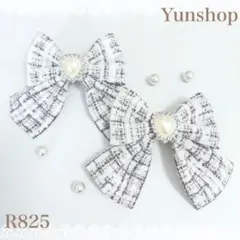 リボン ヘアクリップ ブラック 黒 ハート チェック 量産型 地雷 ロリータ 白