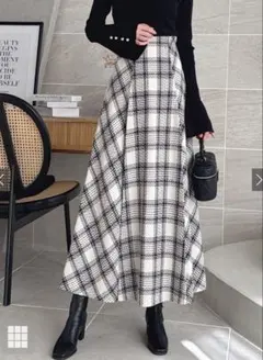 ロービングチェックロングフレアスカートtu1366