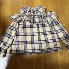 オフショルダー チェック柄 長袖ブラウス