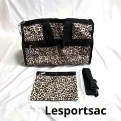 極美品:lesportsac レオパード ボストンバッグ 2way ポーチ 鍵付