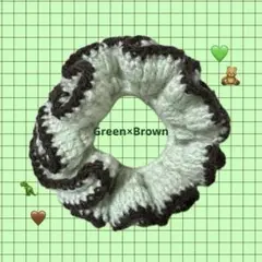 シュシュ　ハンドメイド　かぎ編み　グリーン　ブラウン　チョコミント