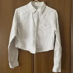 GU ストライプ クロップドシャツ 長袖　ブラウン　Sサイズ