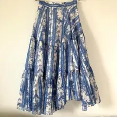 ランバンオンブルー 22SS コットン ティアードロングスカート 38 ブルー