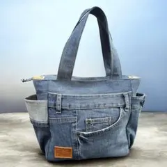 リメイクデニム　サイドポケット　トートバッグ　肩掛けOK ③