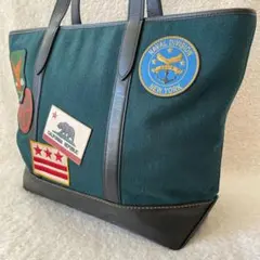 COACHトートバッグ ワッペン グリーン系 肩掛け
