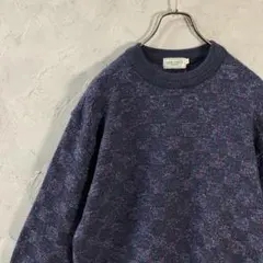 日本製　ヴィンテージ　ニット　プルオーバー　メランジ　ネイビー S相当　IW27