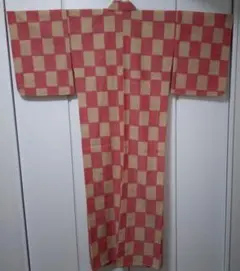 ウール着物　ピンク市松
