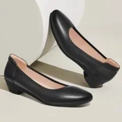 ヒールパンプス　フラットシューズ　フォーマル　ローヒール　靴　黒　上品　おしゃれのサムネイル