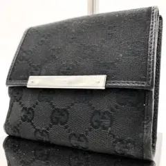 【美品】グッチ GUCCI Wホック財布 二つ折り GGキャンバス ブラック