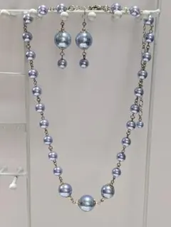 【ブルーネックレスピアスセット】ハンドメイド