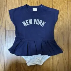 petit main ネイビー フリル付きワンピース 70