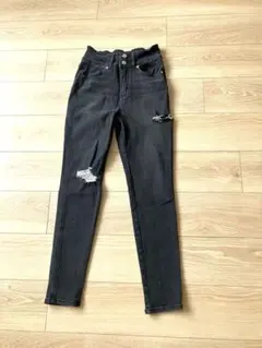 ANAP ダブルボタンデニム　スキニーパンツ　ダメージデニム　ブラック　S