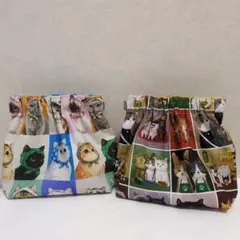 ハンドメイド　ポーチセット　バネ口　猫柄