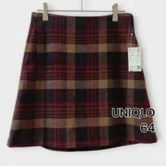 タグ付き／UNIQLO ウールブレンド チェックミニスカート S 裏地つき