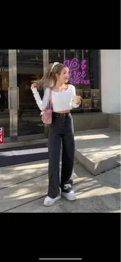 ハイウエストセミワイドデニムパンツ　grl XS