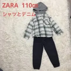 ZARA チェック柄フード付ネルシャツ・デニム4-5歳110㎝　セット