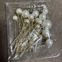パールヘアピンセット ゴールドとホワイ大小１８本