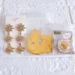 【未使用】ゴールド ロングピアス 金箔 3点セット 結婚式 パーティー