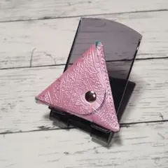 三角コインケース　ハンドメイド　レザークラフト　No.1291