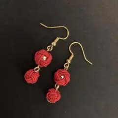 水引ピアス 赤 朱色 あわじ玉 ハンドメイドアクセサリー
