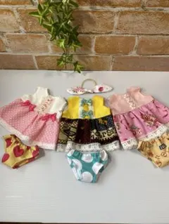 メルちゃん服＆パンツ＆ヘアゴムセット ハンドメイド　ワンピースセット No28