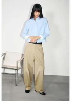 ZARA ストライプバックリボン付きクロップドシャツ