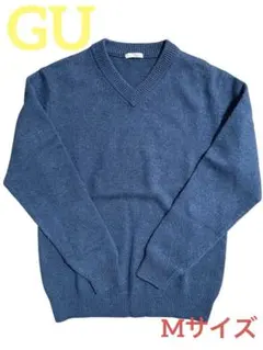 GU(ジーユー)メンズ 青 Vネック ニットセーター 長袖 クリーニング済み