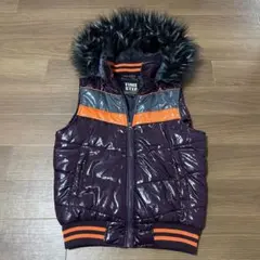 平成 y2k グランジ 紫 光沢 ファー付きダウンベスト M