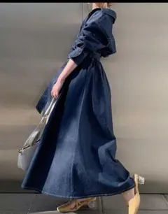 【ダズリン】ステッチアートシャツワンピース　インディゴ　ベルト