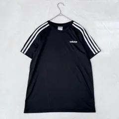 アディダス|キッズ・ロゴ Tシャツ【160】背面メッシュ 3本ライン　ブラック