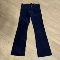 H&M 34 コーデュロイ　ネイビー フレアパンツ リブ　ブーツカット