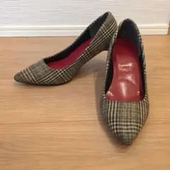 チェック柄 パンプス ハイヒール 25.5cm