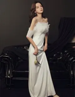 ホワイトオフショルダー ロングドレス